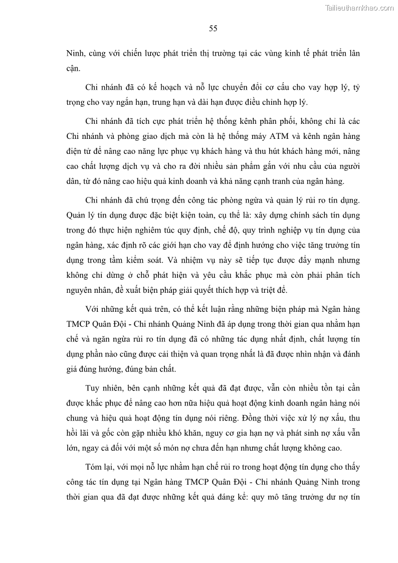 Luận văn thạc sĩ kinh doanh thương mại Hoạt động quản lý rủi ro tín dụng tại Ngân hàng TMCP Quân Đội - Chi nhánh Quảng Ninh - 6 Trang 66