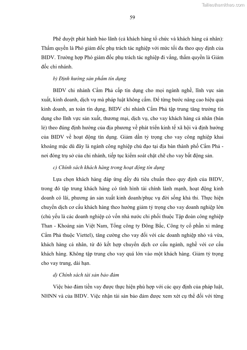 Luận văn thạc sĩ kinh doanh thương mại Hoạt động quản lý rủi ro tín dụng tại Ngân hàng TMCP Đầu tư và Phát triển Việt Nam - Chi nhánh Cẩm Phả - 6 Trang 69