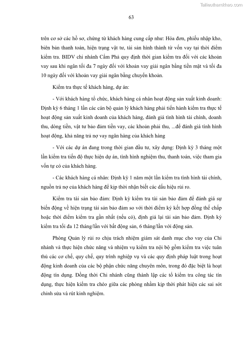 Luận văn thạc sĩ kinh doanh thương mại Hoạt động quản lý rủi ro tín dụng tại Ngân hàng TMCP Đầu tư và Phát triển Việt Nam - Chi nhánh Cẩm Phả - 7 Trang 73