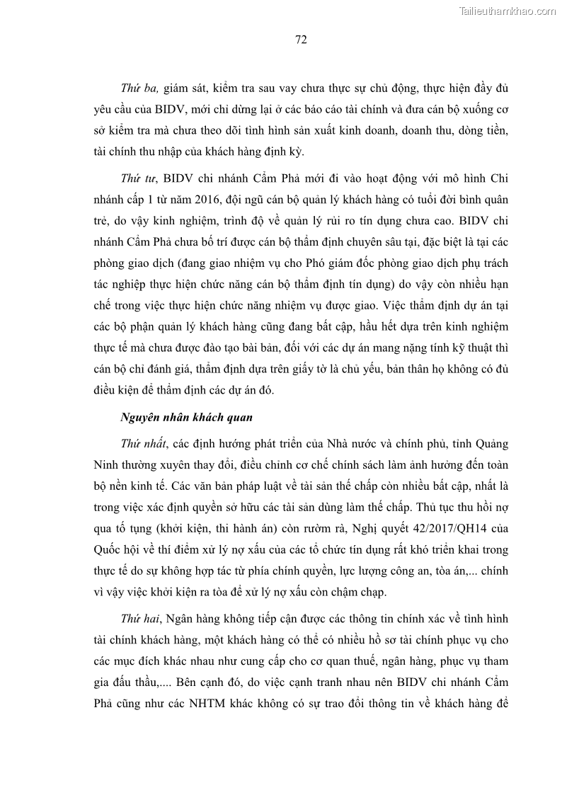 Luận văn thạc sĩ kinh doanh thương mại Hoạt động quản lý rủi ro tín dụng tại Ngân hàng TMCP Đầu tư và Phát triển Việt Nam - Chi nhánh Cẩm Phả - 7 Trang 82