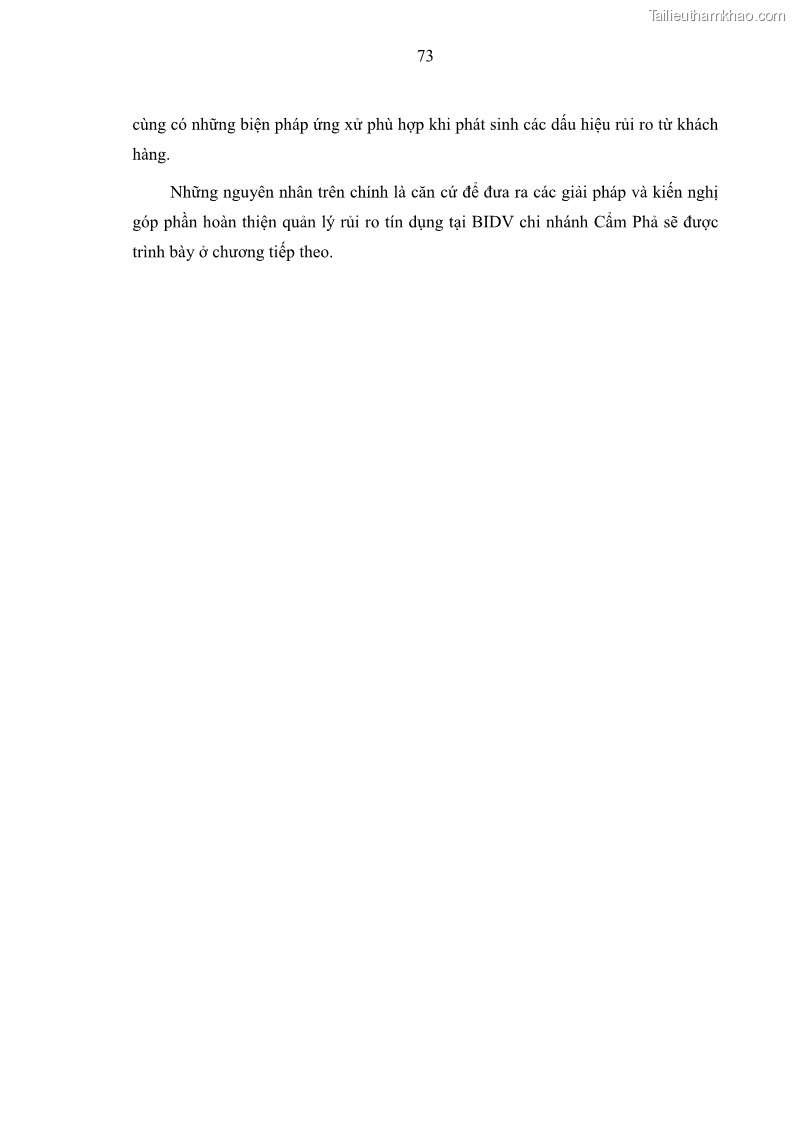 Luận văn thạc sĩ kinh doanh thương mại Hoạt động quản lý rủi ro tín dụng tại Ngân hàng TMCP Đầu tư và Phát triển Việt Nam - Chi nhánh Cẩm Phả - 7 Trang 83