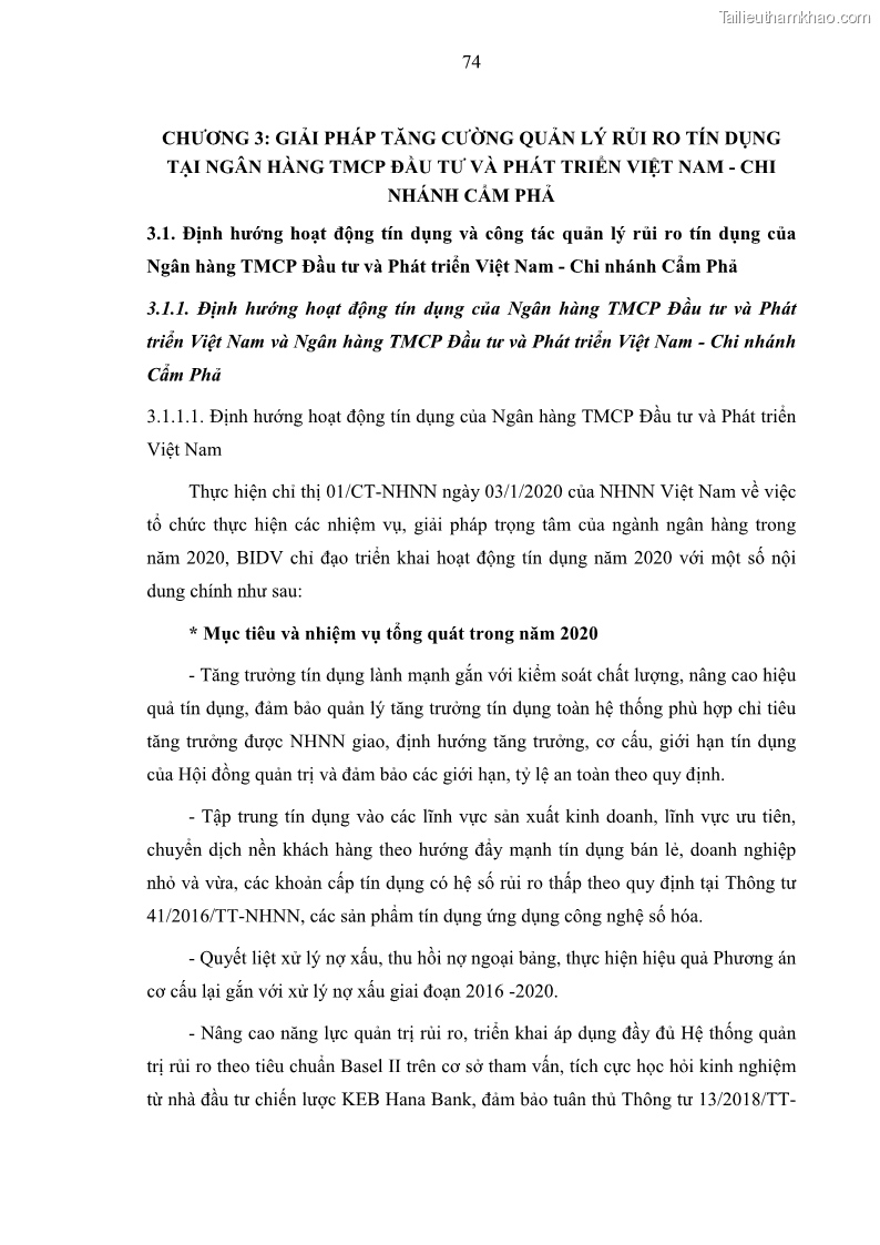 Luận văn thạc sĩ kinh doanh thương mại Hoạt động quản lý rủi ro tín dụng tại Ngân hàng TMCP Đầu tư và Phát triển Việt Nam - Chi nhánh Cẩm Phả - 7 Trang 84