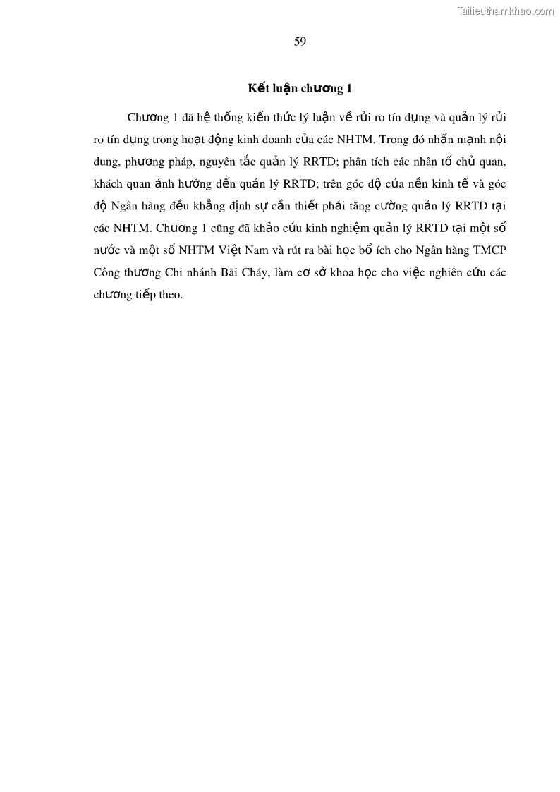 Luận văn thạc sĩ kinh doanh thương mại Hoạt động quản lý rủi ro tín dụng tại Ngân hàng TMCP Công Thương – Chi nhánh Bãi Cháy - 7 Trang 74