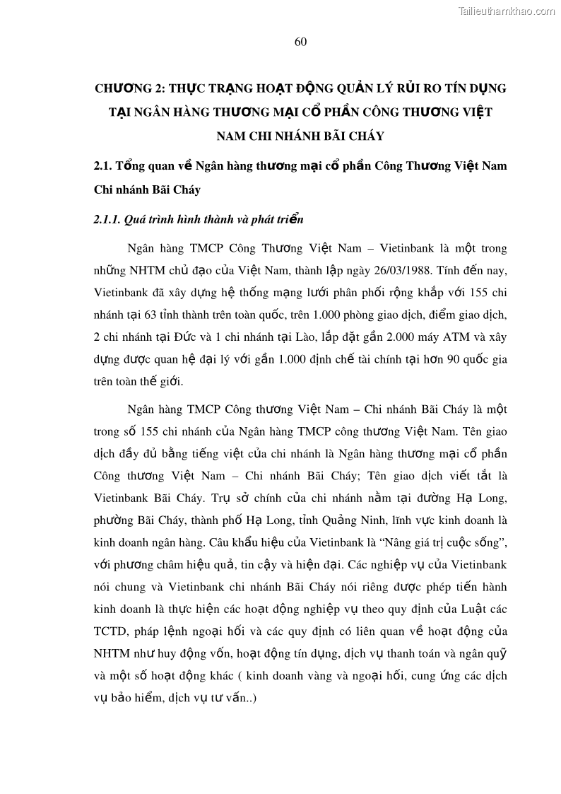 Luận văn thạc sĩ kinh doanh thương mại Hoạt động quản lý rủi ro tín dụng tại Ngân hàng TMCP Công Thương – Chi nhánh Bãi Cháy - 7 Trang 75