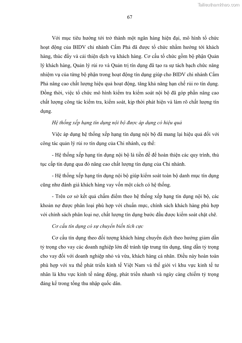 Luận văn thạc sĩ kinh doanh thương mại Hoạt động quản lý rủi ro tín dụng tại Ngân hàng TMCP Đầu tư và Phát triển Việt Nam - Chi nhánh Cẩm Phả - 7 Trang 77