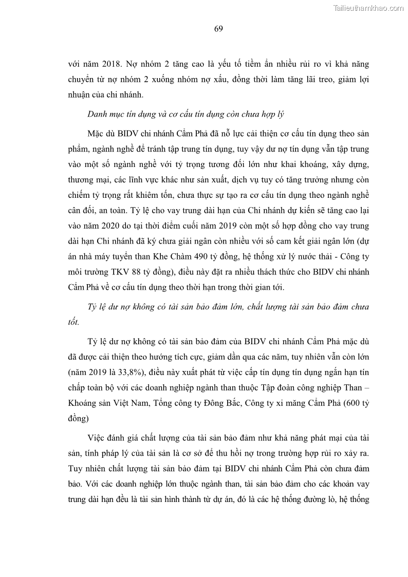 Luận văn thạc sĩ kinh doanh thương mại Hoạt động quản lý rủi ro tín dụng tại Ngân hàng TMCP Đầu tư và Phát triển Việt Nam - Chi nhánh Cẩm Phả - 7 Trang 79