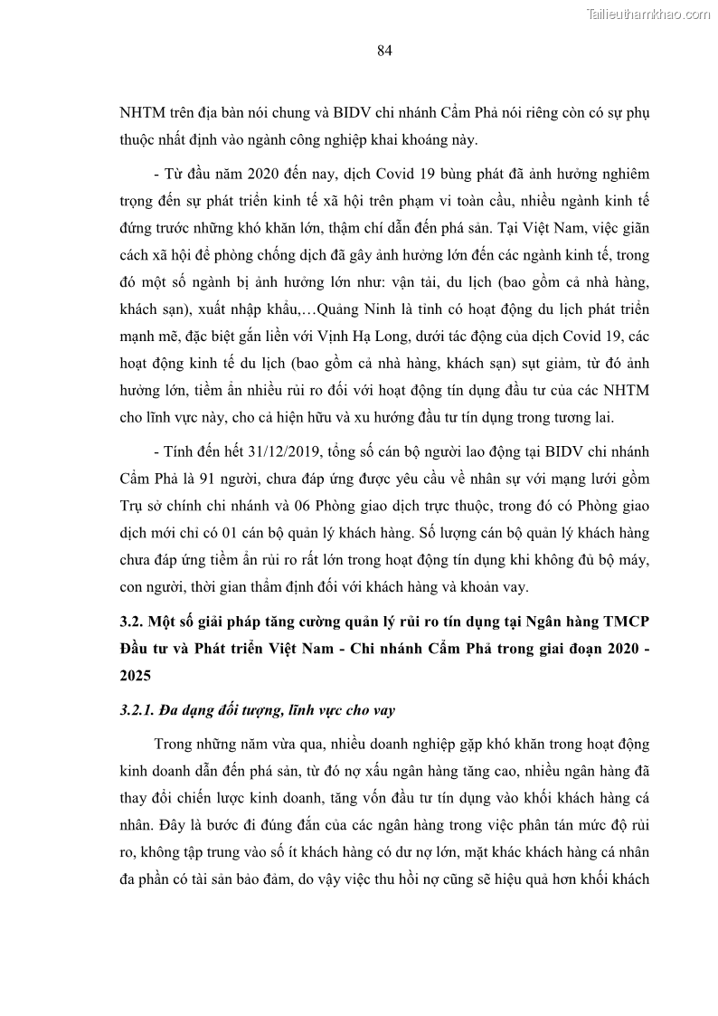 Luận văn thạc sĩ kinh doanh thương mại Hoạt động quản lý rủi ro tín dụng tại Ngân hàng TMCP Đầu tư và Phát triển Việt Nam - Chi nhánh Cẩm Phả - 8 Trang 94