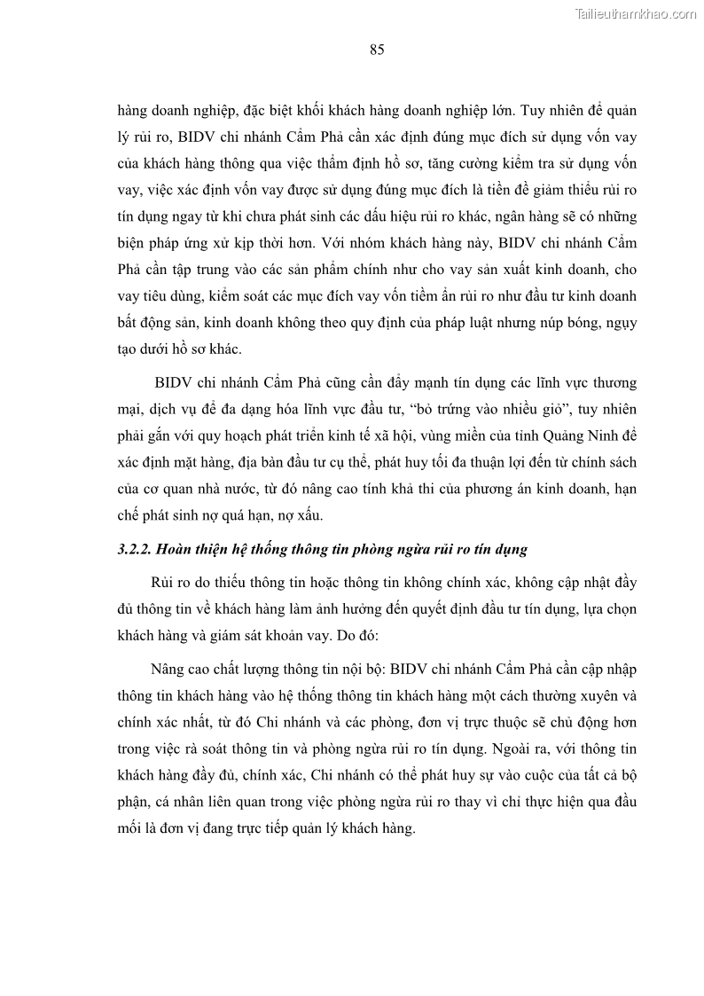 Luận văn thạc sĩ kinh doanh thương mại Hoạt động quản lý rủi ro tín dụng tại Ngân hàng TMCP Đầu tư và Phát triển Việt Nam - Chi nhánh Cẩm Phả - 8 Trang 95