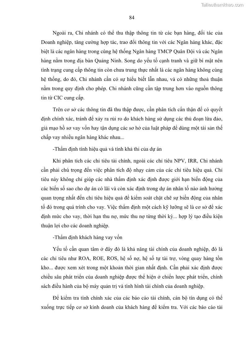 Luận văn thạc sĩ kinh doanh thương mại Hoạt động quản lý rủi ro tín dụng tại Ngân hàng TMCP Quân Đội - Chi nhánh Quảng Ninh - 8 Trang 95