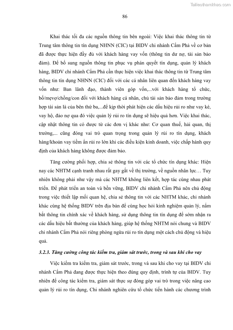 Luận văn thạc sĩ kinh doanh thương mại Hoạt động quản lý rủi ro tín dụng tại Ngân hàng TMCP Đầu tư và Phát triển Việt Nam - Chi nhánh Cẩm Phả - 8 Trang 96