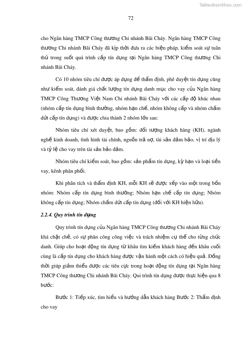 Luận văn thạc sĩ kinh doanh thương mại Hoạt động quản lý rủi ro tín dụng tại Ngân hàng TMCP Công Thương – Chi nhánh Bãi Cháy - 8 Trang 87