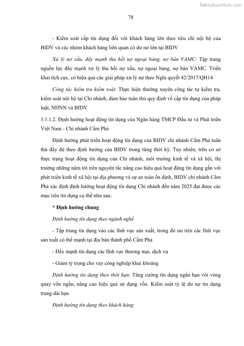 Luận văn thạc sĩ kinh doanh thương mại Hoạt động quản lý rủi ro tín dụng tại Ngân hàng TMCP Đầu tư và Phát triển Việt Nam - Chi nhánh Cẩm Phả - 8 Trang 88