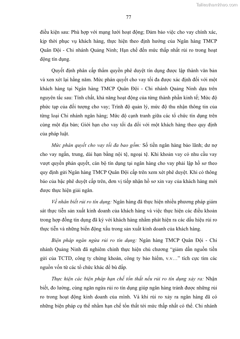 Luận văn thạc sĩ kinh doanh thương mại Hoạt động quản lý rủi ro tín dụng tại Ngân hàng TMCP Quân Đội - Chi nhánh Quảng Ninh - 8 Trang 88