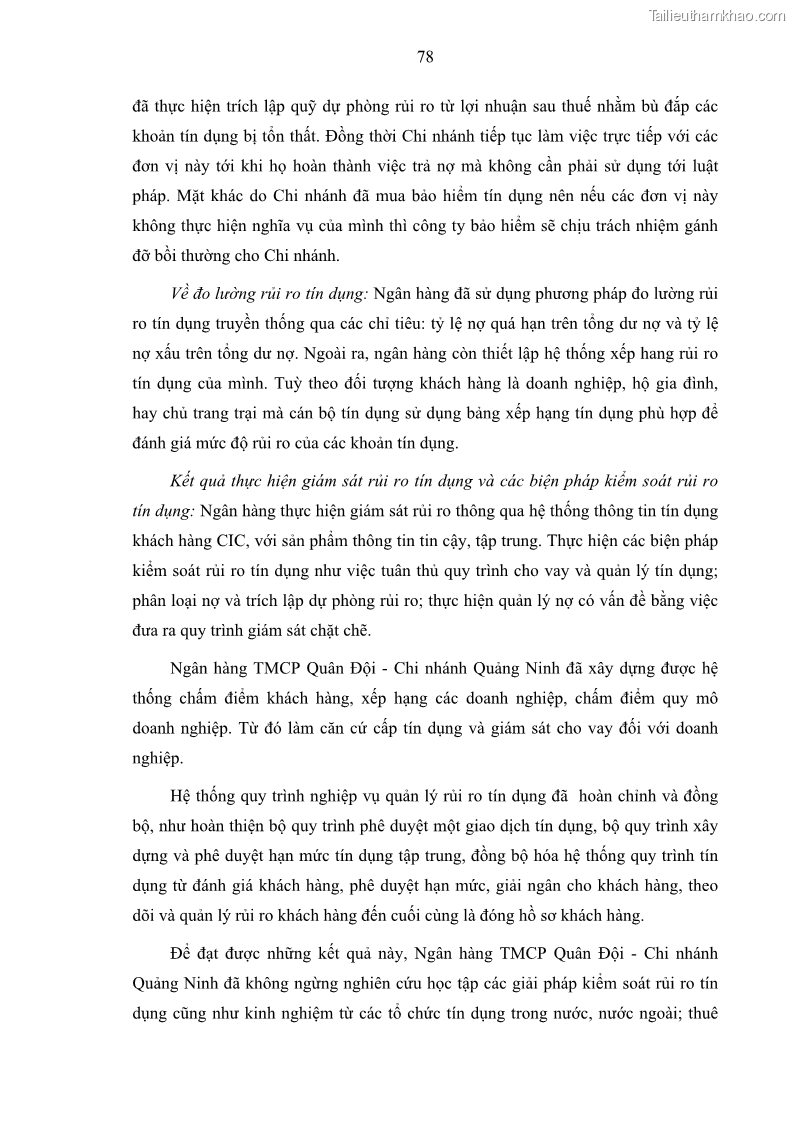 Luận văn thạc sĩ kinh doanh thương mại Hoạt động quản lý rủi ro tín dụng tại Ngân hàng TMCP Quân Đội - Chi nhánh Quảng Ninh - 8 Trang 89