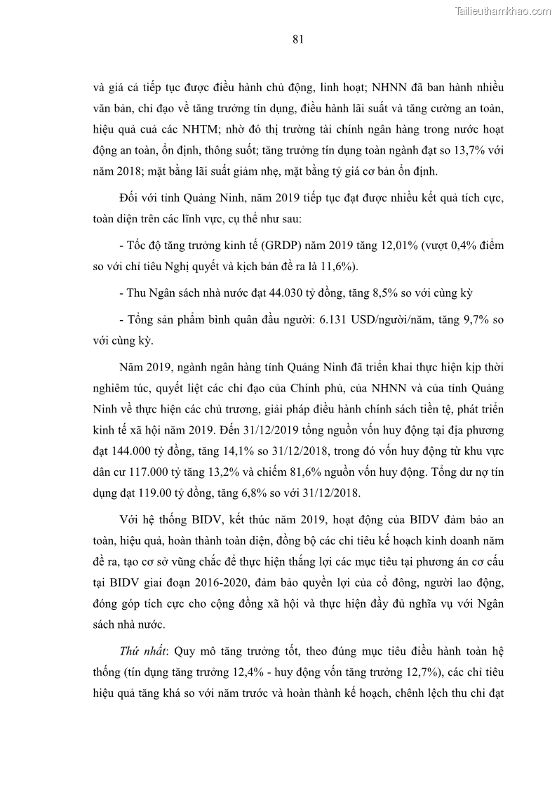 Luận văn thạc sĩ kinh doanh thương mại Hoạt động quản lý rủi ro tín dụng tại Ngân hàng TMCP Đầu tư và Phát triển Việt Nam - Chi nhánh Cẩm Phả - 8 Trang 91