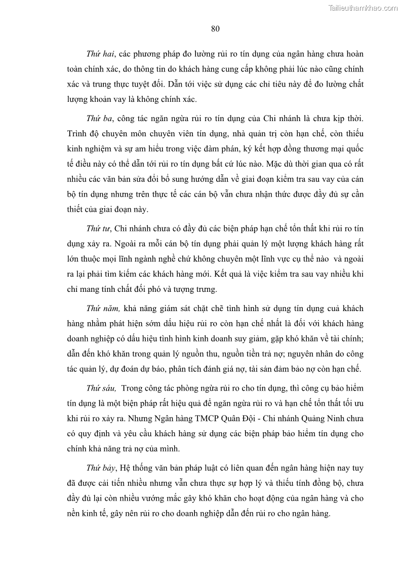 Luận văn thạc sĩ kinh doanh thương mại Hoạt động quản lý rủi ro tín dụng tại Ngân hàng TMCP Quân Đội - Chi nhánh Quảng Ninh - 8 Trang 91