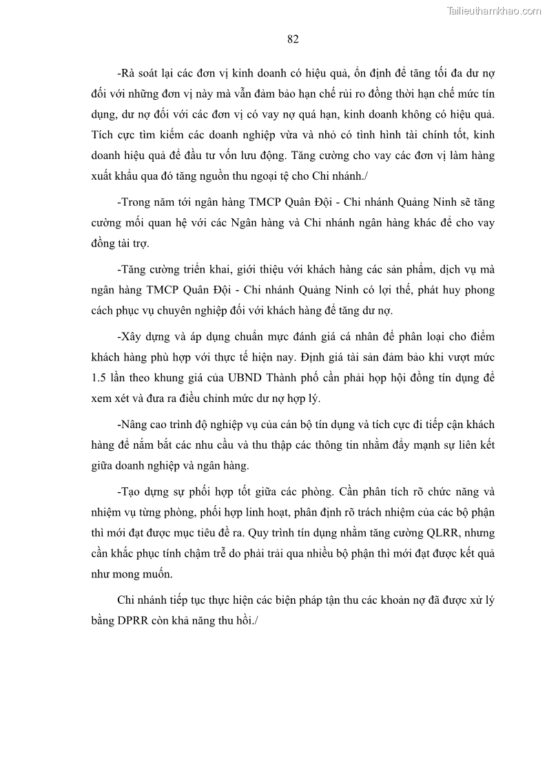 Luận văn thạc sĩ kinh doanh thương mại Hoạt động quản lý rủi ro tín dụng tại Ngân hàng TMCP Quân Đội - Chi nhánh Quảng Ninh - 8 Trang 93