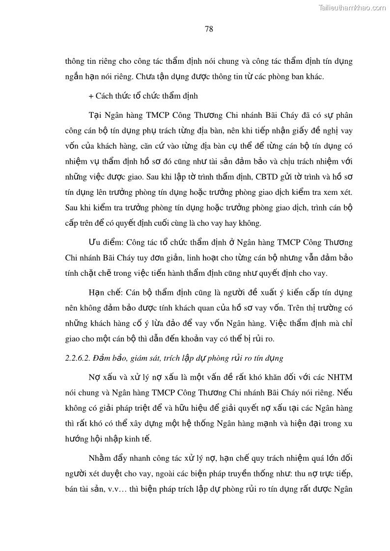 Luận văn thạc sĩ kinh doanh thương mại Hoạt động quản lý rủi ro tín dụng tại Ngân hàng TMCP Công Thương – Chi nhánh Bãi Cháy - 8 Trang 93