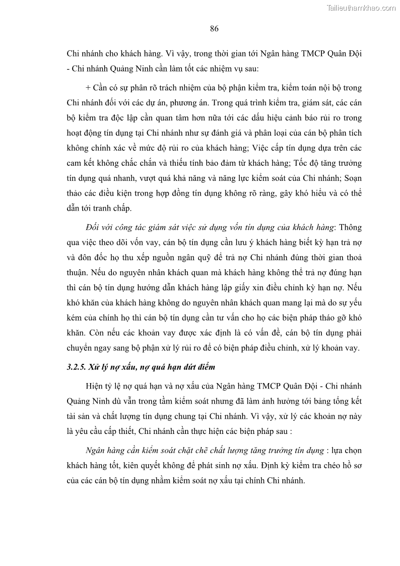Luận văn thạc sĩ kinh doanh thương mại Hoạt động quản lý rủi ro tín dụng tại Ngân hàng TMCP Quân Đội - Chi nhánh Quảng Ninh - 9 Trang 97
