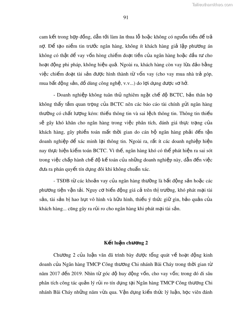 Luận văn thạc sĩ kinh doanh thương mại Hoạt động quản lý rủi ro tín dụng tại Ngân hàng TMCP Công Thương – Chi nhánh Bãi Cháy - 9 Trang 106