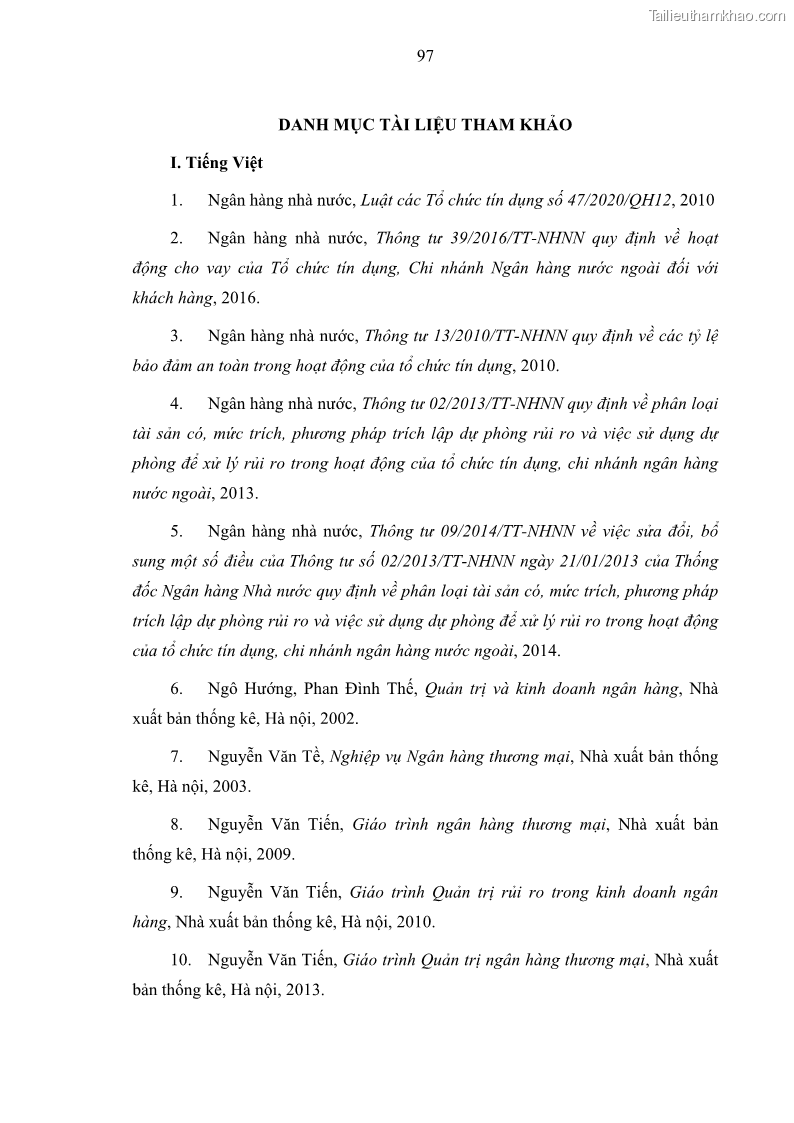 Luận văn thạc sĩ kinh doanh thương mại Hoạt động quản lý rủi ro tín dụng tại Ngân hàng TMCP Đầu tư và Phát triển Việt Nam - Chi nhánh Cẩm Phả - 9 Trang 107