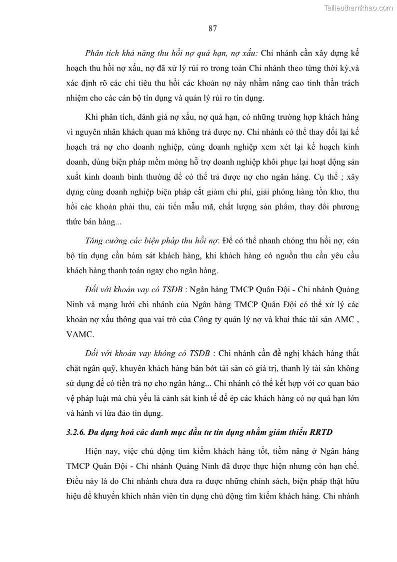 Luận văn thạc sĩ kinh doanh thương mại Hoạt động quản lý rủi ro tín dụng tại Ngân hàng TMCP Quân Đội - Chi nhánh Quảng Ninh - 9 Trang 98