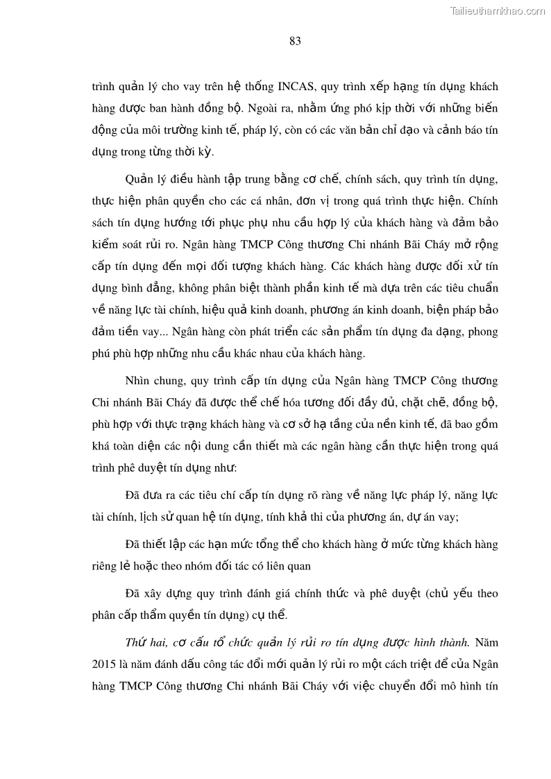 Luận văn thạc sĩ kinh doanh thương mại Hoạt động quản lý rủi ro tín dụng tại Ngân hàng TMCP Công Thương – Chi nhánh Bãi Cháy - 9 Trang 98