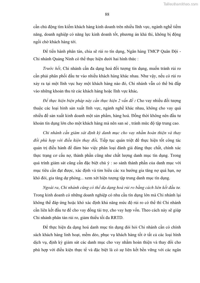 Luận văn thạc sĩ kinh doanh thương mại Hoạt động quản lý rủi ro tín dụng tại Ngân hàng TMCP Quân Đội - Chi nhánh Quảng Ninh - 9 Trang 99