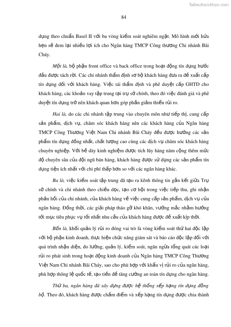 Luận văn thạc sĩ kinh doanh thương mại Hoạt động quản lý rủi ro tín dụng tại Ngân hàng TMCP Công Thương – Chi nhánh Bãi Cháy - 9 Trang 99