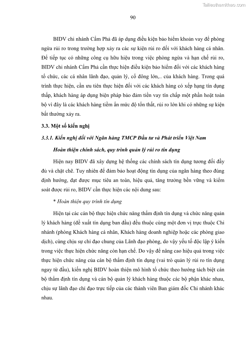 Luận văn thạc sĩ kinh doanh thương mại Hoạt động quản lý rủi ro tín dụng tại Ngân hàng TMCP Đầu tư và Phát triển Việt Nam - Chi nhánh Cẩm Phả - 9 Trang 100