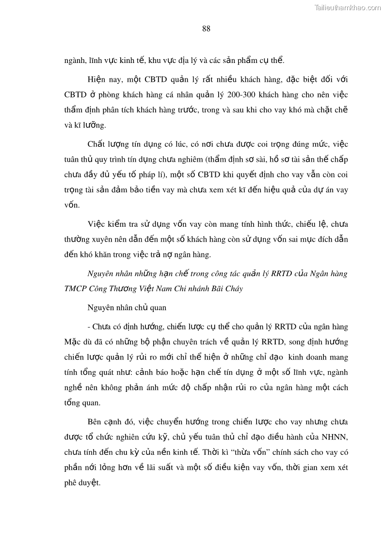 Luận văn thạc sĩ kinh doanh thương mại Hoạt động quản lý rủi ro tín dụng tại Ngân hàng TMCP Công Thương – Chi nhánh Bãi Cháy - 9 Trang 103
