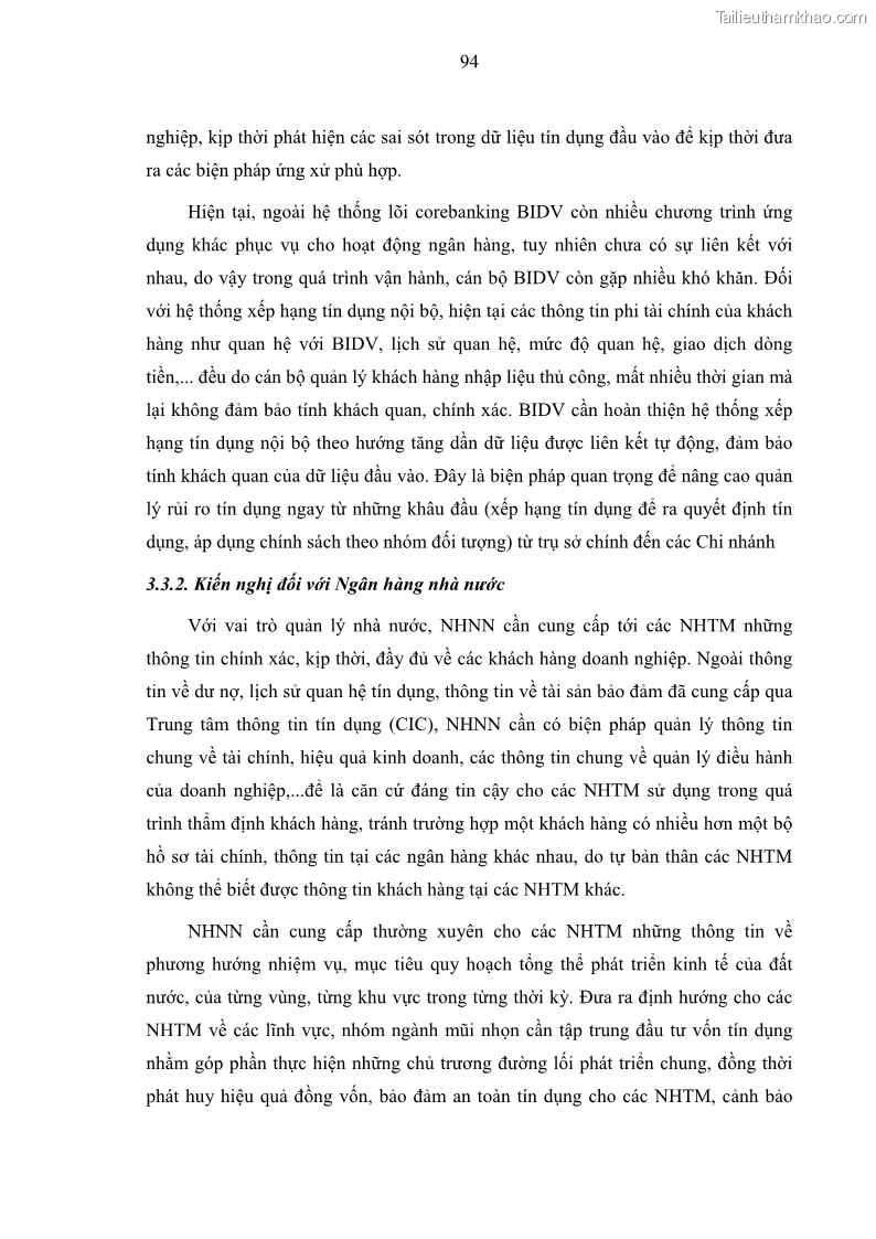 Luận văn thạc sĩ kinh doanh thương mại Hoạt động quản lý rủi ro tín dụng tại Ngân hàng TMCP Đầu tư và Phát triển Việt Nam - Chi nhánh Cẩm Phả - 9 Trang 104