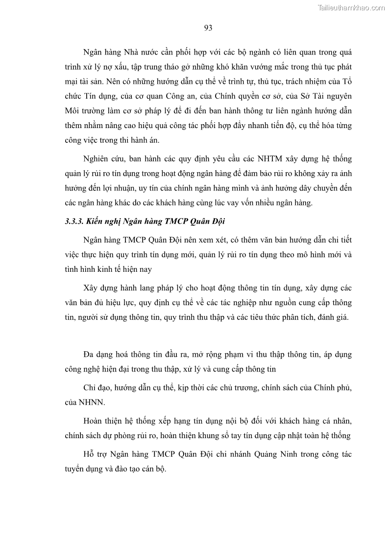 Luận văn thạc sĩ kinh doanh thương mại Hoạt động quản lý rủi ro tín dụng tại Ngân hàng TMCP Quân Đội - Chi nhánh Quảng Ninh - 9 Trang 104