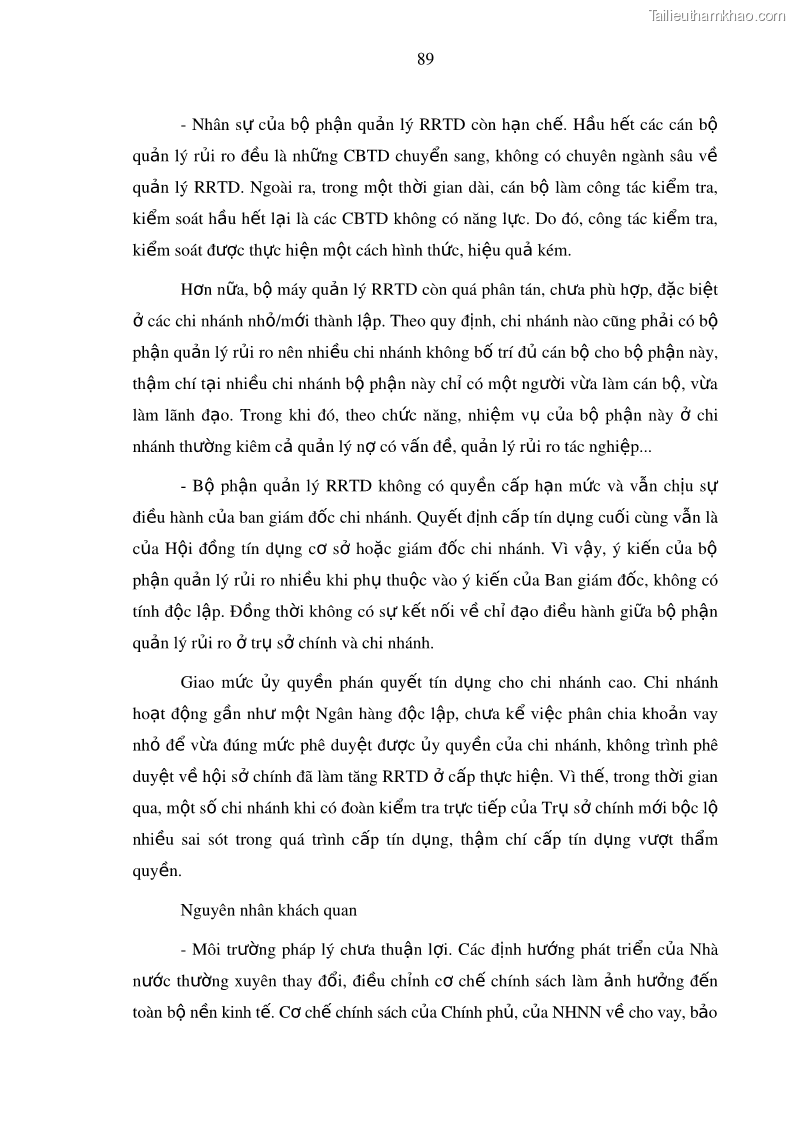 Luận văn thạc sĩ kinh doanh thương mại Hoạt động quản lý rủi ro tín dụng tại Ngân hàng TMCP Công Thương – Chi nhánh Bãi Cháy - 9 Trang 104