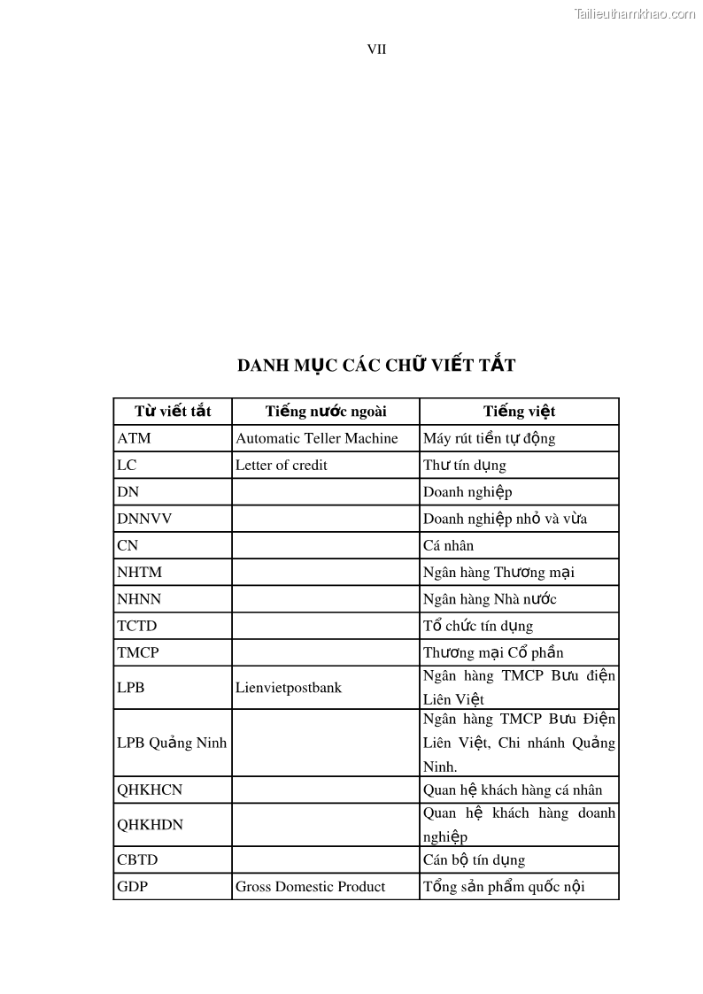 Luận văn thạc sĩ kinh doanh thương mại Mở rộng cho vay đối với Doanh nghiệp và Cá nhân tại Ngân hàng TMCP Bưu điện Liên Việt, Chi nhánh Quảng Ninh - 1 Trang 11