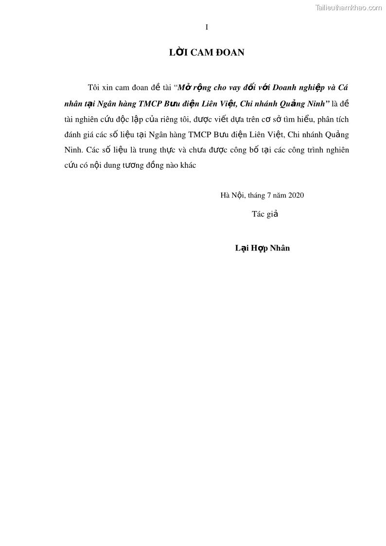 Luận văn thạc sĩ kinh doanh thương mại Mở rộng cho vay đối với Doanh nghiệp và Cá nhân tại Ngân hàng TMCP Bưu điện Liên Việt, Chi nhánh Quảng Ninh - 1 Trang 5