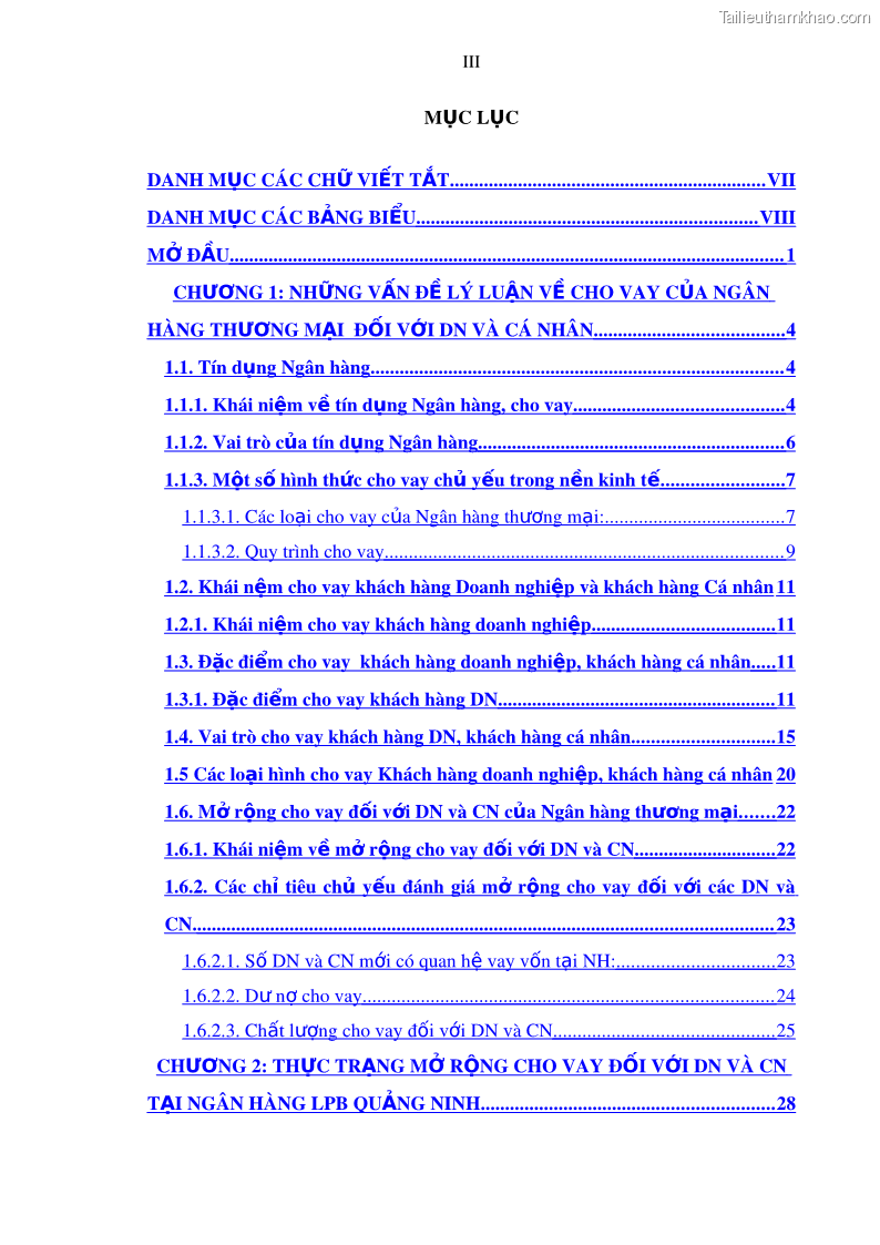 Luận văn thạc sĩ kinh doanh thương mại Mở rộng cho vay đối với Doanh nghiệp và Cá nhân tại Ngân hàng TMCP Bưu điện Liên Việt, Chi nhánh Quảng Ninh - 1 Trang 7
