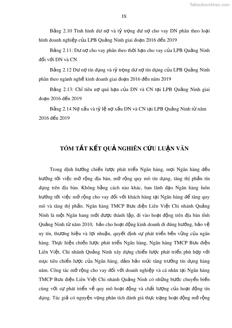 Luận văn thạc sĩ kinh doanh thương mại Mở rộng cho vay đối với Doanh nghiệp và Cá nhân tại Ngân hàng TMCP Bưu điện Liên Việt, Chi nhánh Quảng Ninh - 2 Trang 13