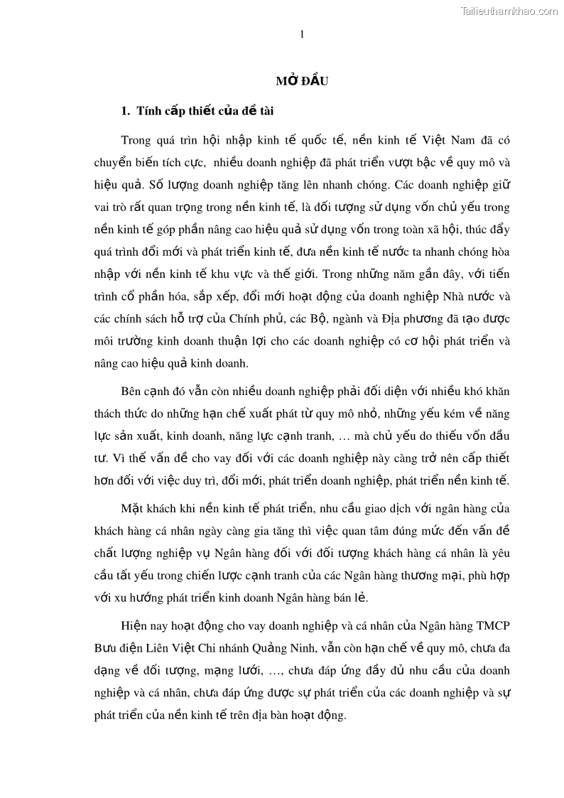 Luận văn thạc sĩ kinh doanh thương mại Mở rộng cho vay đối với Doanh nghiệp và Cá nhân tại Ngân hàng TMCP Bưu điện Liên Việt, Chi nhánh Quảng Ninh - 2 Trang 15