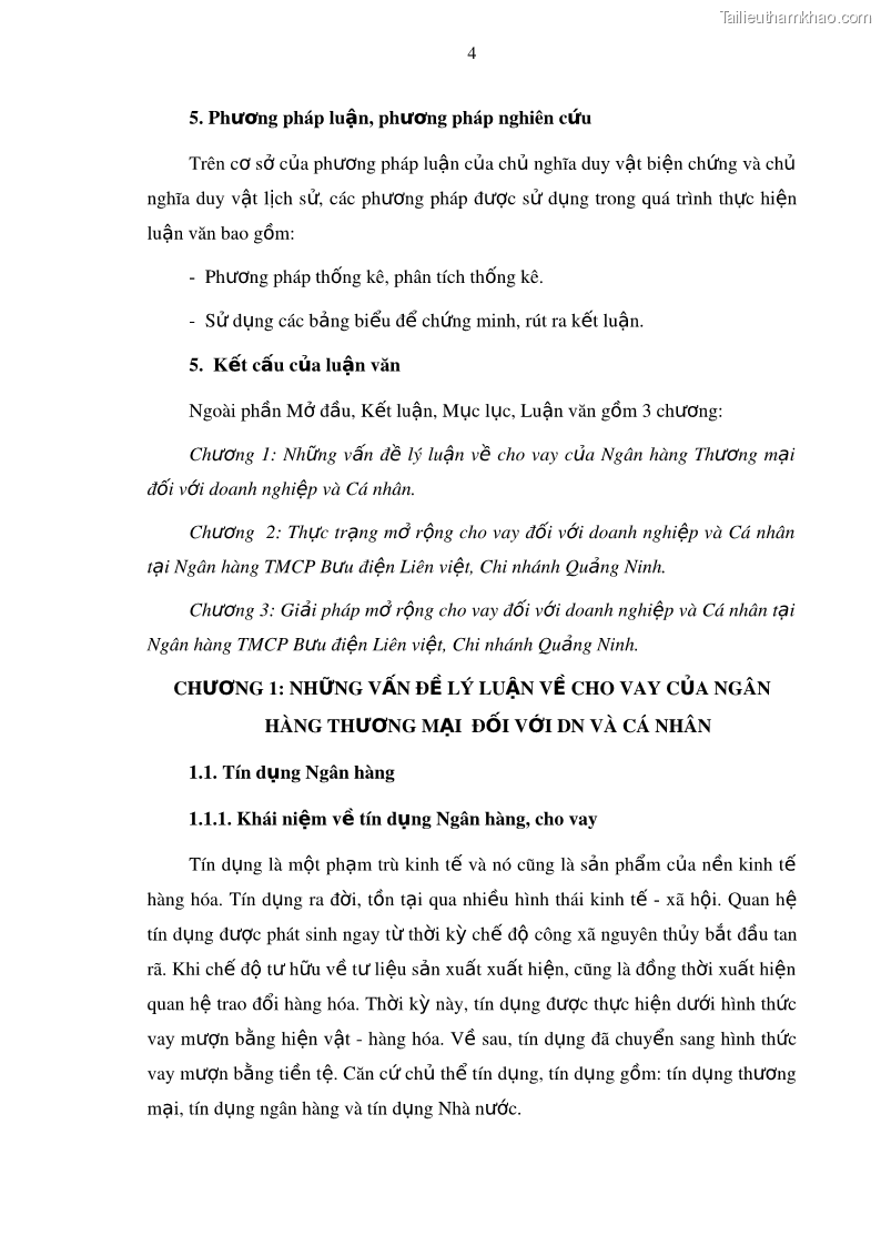 Luận văn thạc sĩ kinh doanh thương mại Mở rộng cho vay đối với Doanh nghiệp và Cá nhân tại Ngân hàng TMCP Bưu điện Liên Việt, Chi nhánh Quảng Ninh - 2 Trang 18