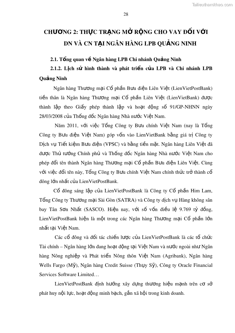 Luận văn thạc sĩ kinh doanh thương mại Mở rộng cho vay đối với Doanh nghiệp và Cá nhân tại Ngân hàng TMCP Bưu điện Liên Việt, Chi nhánh Quảng Ninh - 4 Trang 42