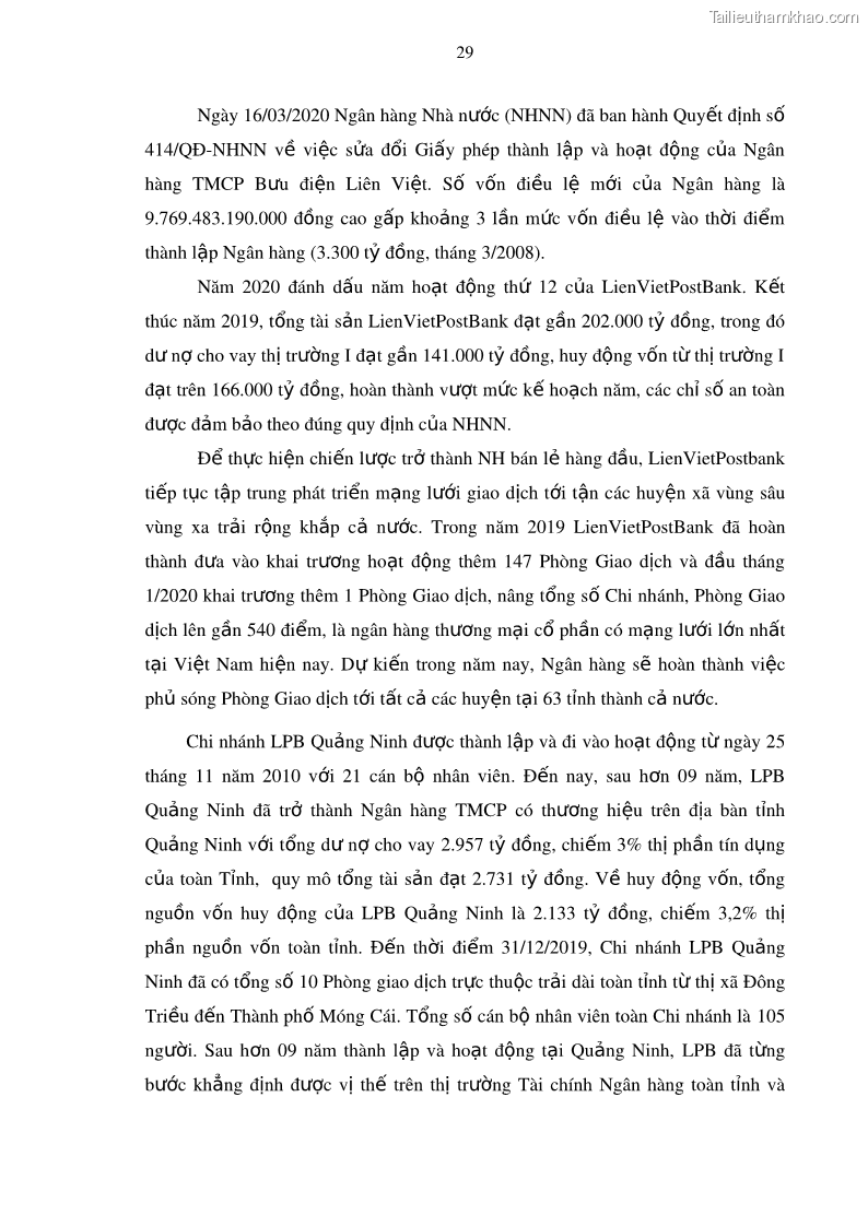 Luận văn thạc sĩ kinh doanh thương mại Mở rộng cho vay đối với Doanh nghiệp và Cá nhân tại Ngân hàng TMCP Bưu điện Liên Việt, Chi nhánh Quảng Ninh - 4 Trang 43