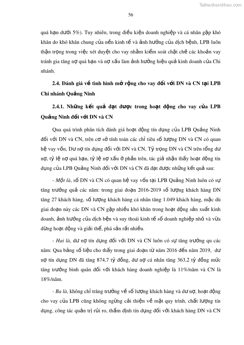 Luận văn thạc sĩ kinh doanh thương mại Mở rộng cho vay đối với Doanh nghiệp và Cá nhân tại Ngân hàng TMCP Bưu điện Liên Việt, Chi nhánh Quảng Ninh - 6 Trang 70