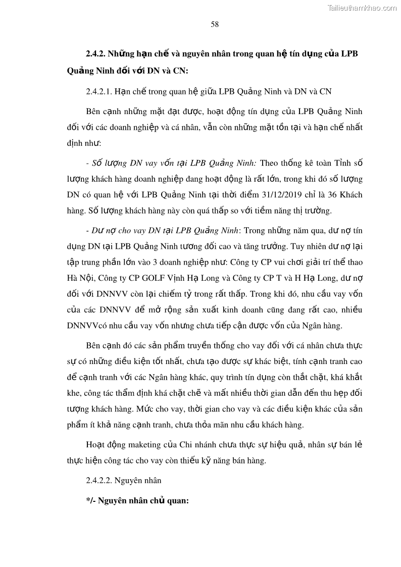Luận văn thạc sĩ kinh doanh thương mại Mở rộng cho vay đối với Doanh nghiệp và Cá nhân tại Ngân hàng TMCP Bưu điện Liên Việt, Chi nhánh Quảng Ninh - 6 Trang 72