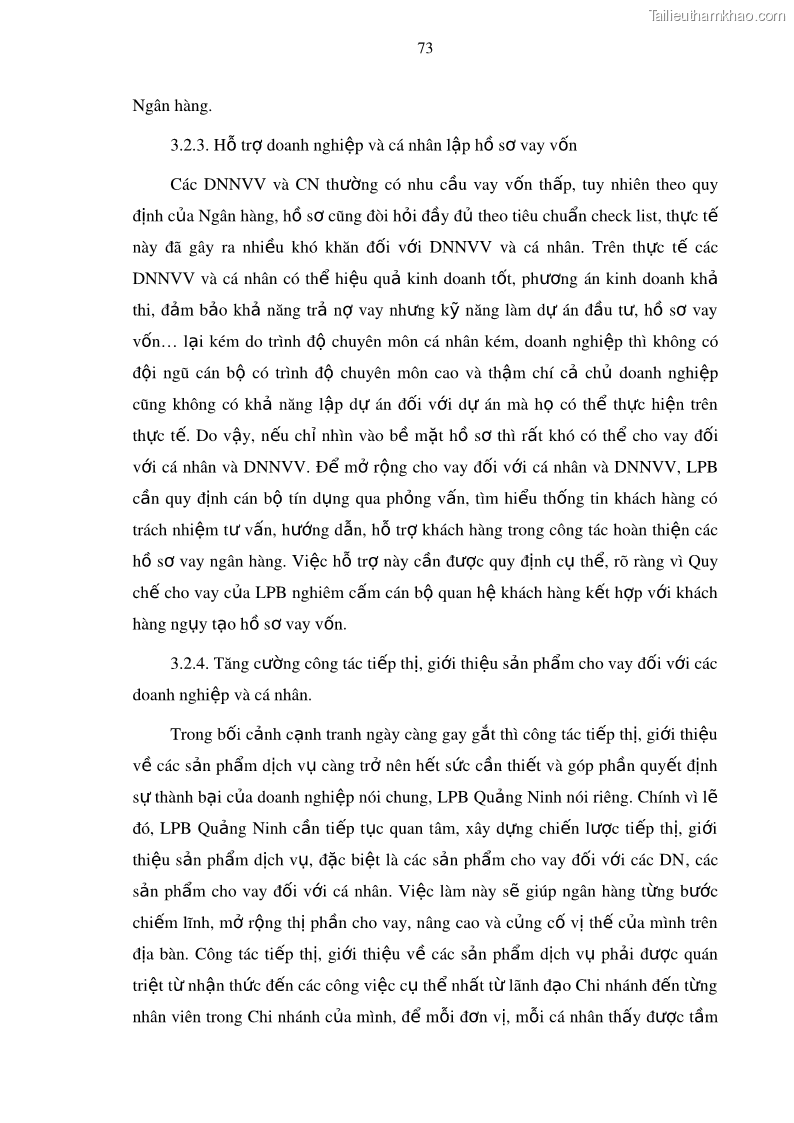 Luận văn thạc sĩ kinh doanh thương mại Mở rộng cho vay đối với Doanh nghiệp và Cá nhân tại Ngân hàng TMCP Bưu điện Liên Việt, Chi nhánh Quảng Ninh - 8 Trang 87