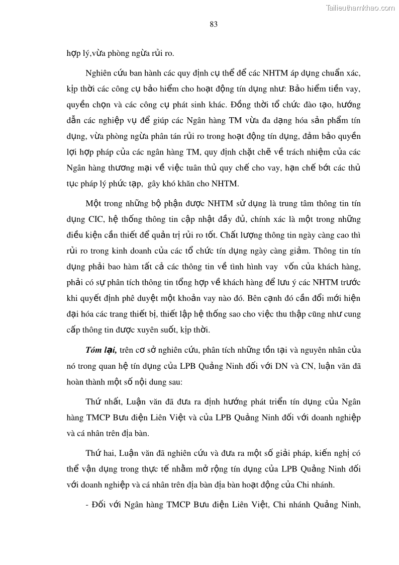 Luận văn thạc sĩ kinh doanh thương mại Mở rộng cho vay đối với Doanh nghiệp và Cá nhân tại Ngân hàng TMCP Bưu điện Liên Việt, Chi nhánh Quảng Ninh - 9 Trang 97