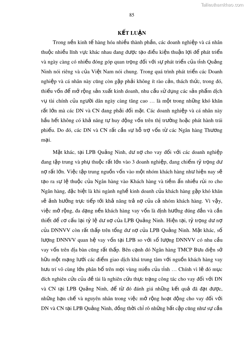 Luận văn thạc sĩ kinh doanh thương mại Mở rộng cho vay đối với Doanh nghiệp và Cá nhân tại Ngân hàng TMCP Bưu điện Liên Việt, Chi nhánh Quảng Ninh - 9 Trang 99