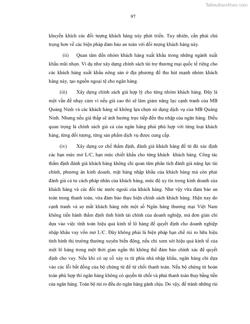 Luận văn thạc sĩ kinh doanh thương mại Nâng cao chất lượng dịch vụ tài trợ thương mại quốc tế cho Ngân hàng TMCP Quân đội – Chi nhánh Quảng Ninh - 10 Trang 109