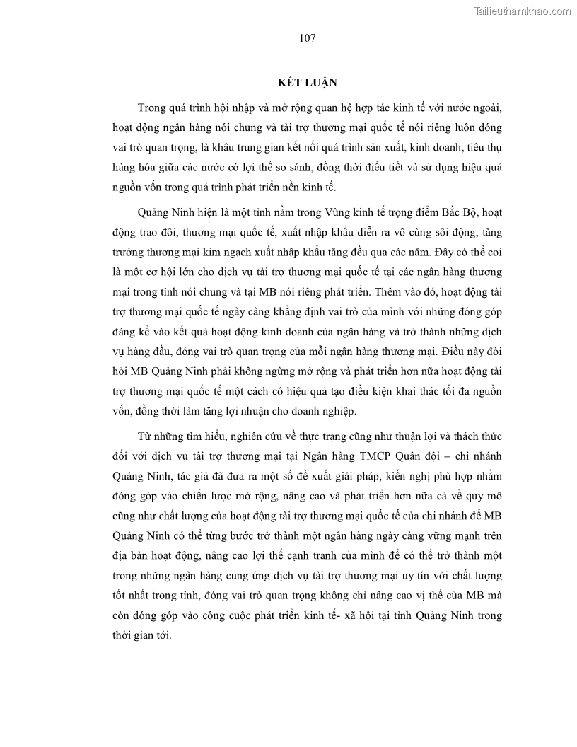 Luận văn thạc sĩ kinh doanh thương mại Nâng cao chất lượng dịch vụ tài trợ thương mại quốc tế cho Ngân hàng TMCP Quân đội – Chi nhánh Quảng Ninh - 10 Trang 119