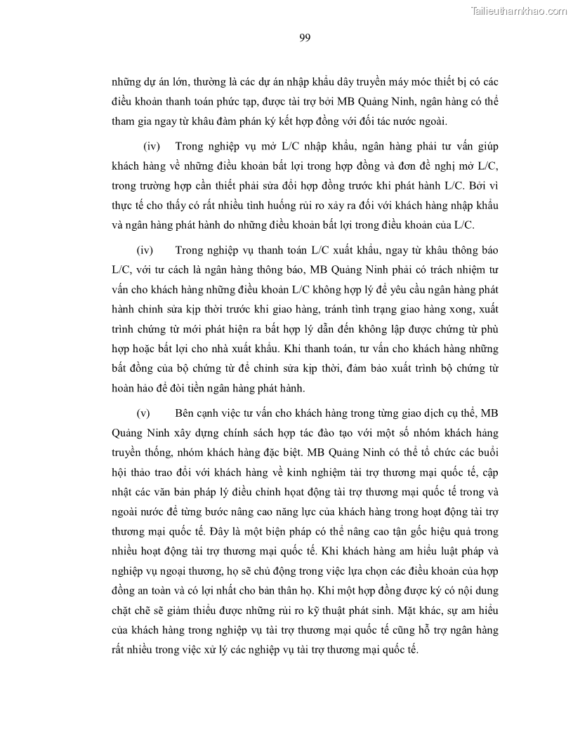 Luận văn thạc sĩ kinh doanh thương mại Nâng cao chất lượng dịch vụ tài trợ thương mại quốc tế cho Ngân hàng TMCP Quân đội – Chi nhánh Quảng Ninh - 10 Trang 111
